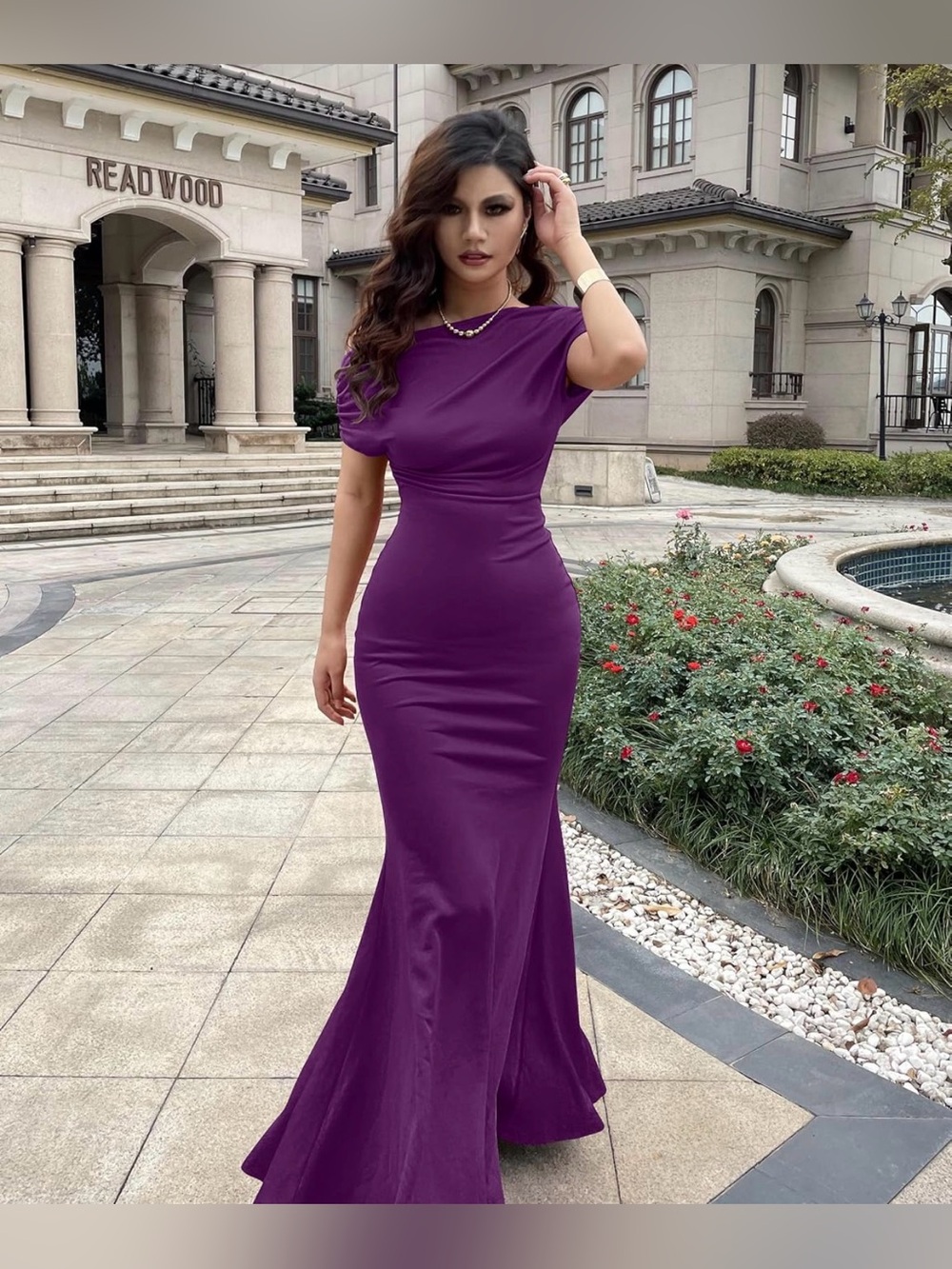 Elegant Purple Fitted Mermaid Maxi Dress